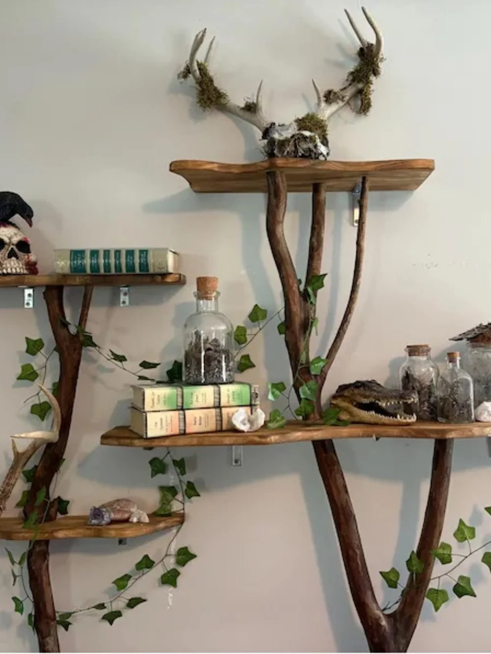 ✨🪾Handmade plant fairy decor shelf — Rustic Wood Wall Shelf - raw Natural wood